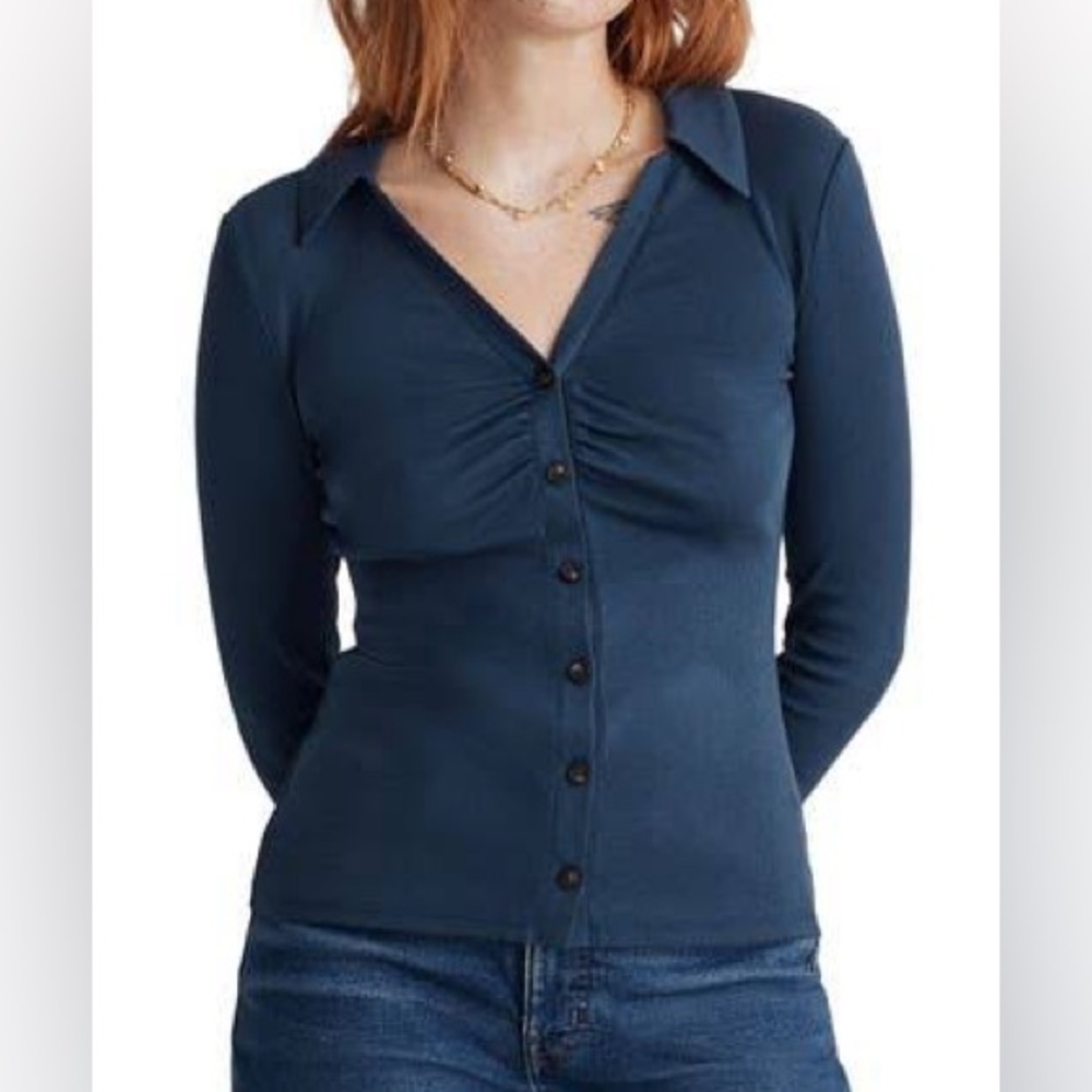 Madewell Ruched Polo Cardigan